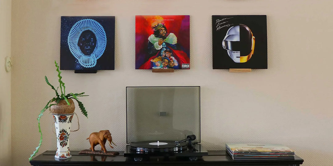 NEW! The Sticky Vinyl Record Holders for the Wall - Walnut (3x)